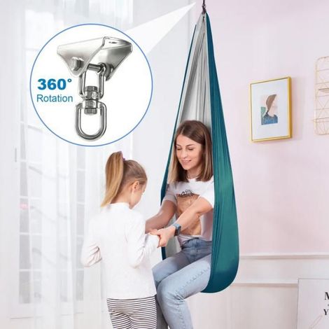 Hamac balançoire sensorielle pour enfants, chaise suspendue à deux niveaux en nylon extensible bicolore, 230x150 cm (1/4)