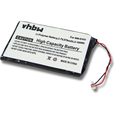 vhbw batteria compatibile con Sony NWZ-E438FPNK, NWZ-E436FBLU, NWZ-E436FPNK, NWZ-E438FBLK MP3 music player lettore musicale (570mAh, 3,7V, Li-Poly)
