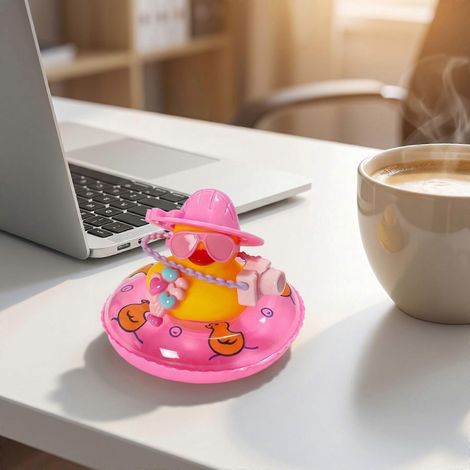 Décoration de voiture en forme de canard en caoutchouc mignon avec chapeau rose, lunettes de soleil, appareil photo et bouée gonflable. Décoration estivale pour tableau de bord ou bureau. Cadeau amusa (1/5)