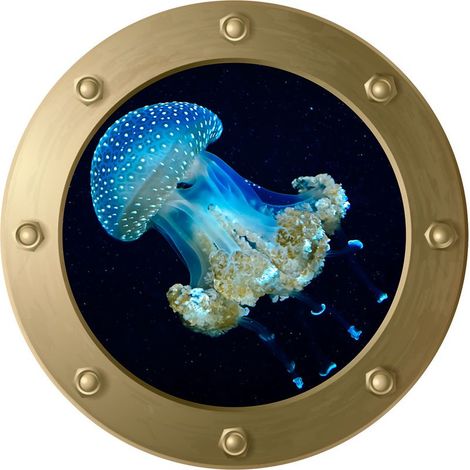 Sticker mural 3D Submarine Porthole - Jellyfish (Diameter : 29cm), Décoration murale, Chambre d'enfant, Chambre de bébé, Salle de bain (1/4)