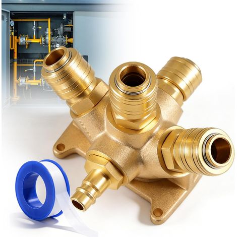 G 1/2" Laiton 5 Compartiments Distributeur D'air Comprimé: Répartiteur D'air Comprimé, Raccords Rapides Pour Montage Mural Avec 1 Raccord Mâle 1/2" Et 4 Boîtes De Raccord 1/2" (1/5)