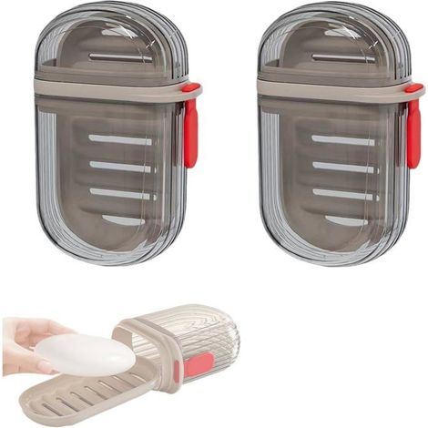 Boîtes à savon de voyage, lot de 2 étanches, brun, idéales pour la randonnée et le camping. (1/5)