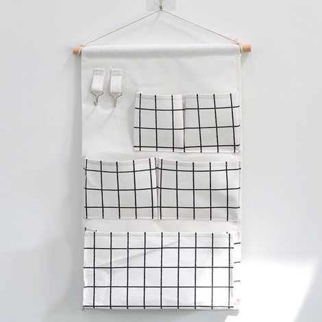 Weißer Hängeorganizer mit 5 Taschen, Wandaufbewahrungstasche zur Montage, geeignet für Küche, Bad und Büro (1/5)