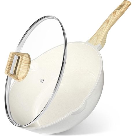 Poêle Anti Adhesive Granit 30cm avec Couvercle, Compatible Tous Feux Manche Restant Froid, Lavable au Lave-Vaisselle, Réussissez vos Oeufs au Plat (1/5)