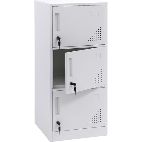 Casier HWC-P63, casier coffre-fort armoire à casiers 3 portes, 90x38x45cm acier- blanc (1/5)