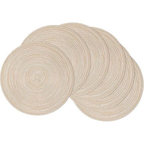 Lot de 6 Set de Table Rond Lavable Beige Set de Table Tressé en Coton Résistantes à la Chaleur Antidérapant pour la Fête du Mariage, 38x38cm