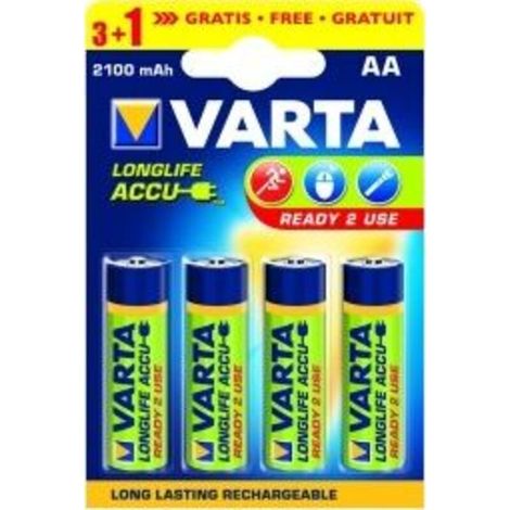 Baterías recargables R6 de 2100 mAh, 4 unidades, listas para usar.