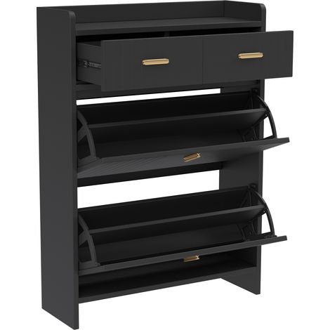 Platzsparender Schuhschrank mit Klappfächern und Schublade, 75 x 24 x 108,5 cm, schwarz (1/5)