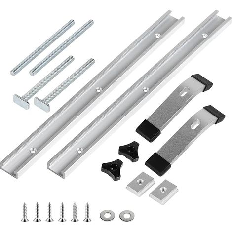 Pack of 2 400mm T Track Aluminium Guide Rail Silver (1/5)