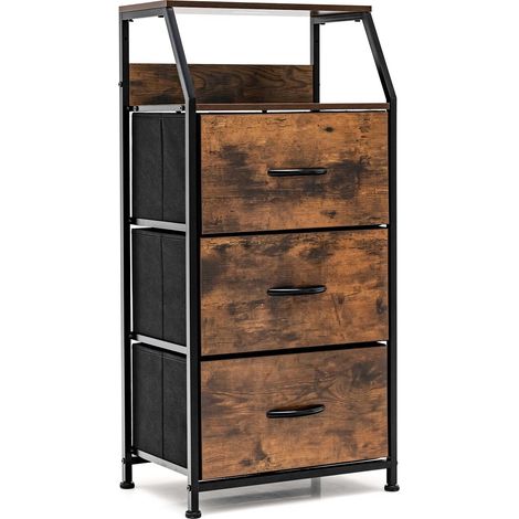Industrial 3-Drawer Storage Cabinet Dresser Organizer Removable Fabric Drawers (1/5)