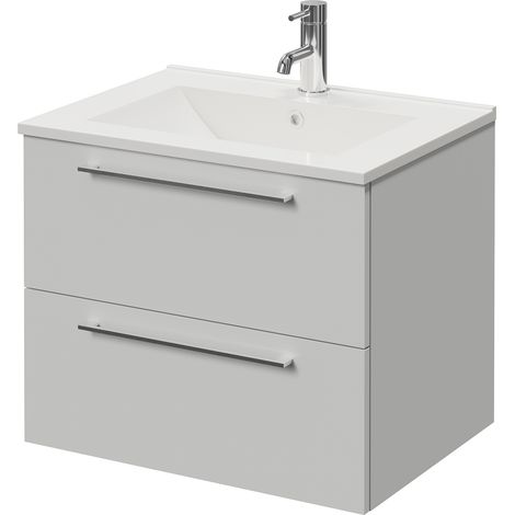 Napoli 460 Gloss Grey Pearl 600mm Wall Mounted 2 Drawer Vanity Unit with Angel Basin - 600mm - Chrome 320mm Handle