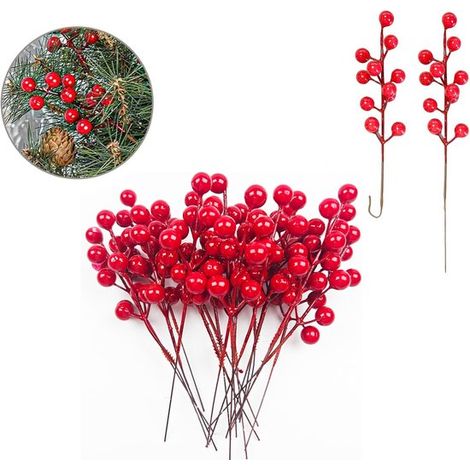 Decorazioni natalizie - 10 pezzi - Bacche rosse - 23 cm - Ramo natalizio - Ghirlanda natalizia - Centrotavola natalizio fai da te - Decorazioni per albero di Natale - (1/5)