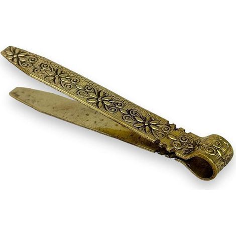Pince à charbon vintage en laiton avec poignée gravée florale – Pince à encens au design antique, 10,5 cm (1/4)