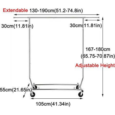 Zusammenklappbarer Kleiderständer mit Rollen, höhenverstellbarer Teleskop-Kleiderständer, offener Metallkleiderschrank für Schlafzimmer, Badezimmer (Einzelstange A) (1/4)