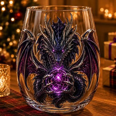 Verre à whisky 3D en cristal, motif dragon mythique, orbe fantastique, idéal pour les cocktails et la décoration de bar. Cadeau idéal. (1/5)