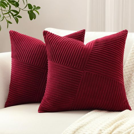 Housse de Coussin en Velours Cotele 8 Pieces Design Geometrique 40x40cm, Douce et Decorative pour Canape Chambre Salon Lit, Bordeaux (1/5)