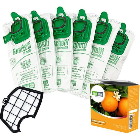 Sacchetti folletto vk 140 vk 150 6 pz + granuli profumati fiori di arancio+ filtri compatibili (1/2)
