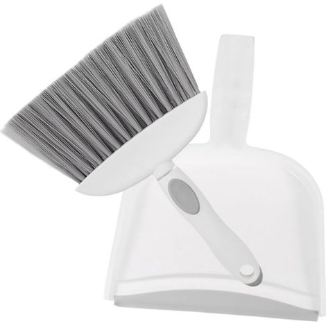 Mini juego de limpieza blanco con recogedor y cepillo: juego de limpieza compacto e higiénico para escritorio, cocina y coche. (1/5)