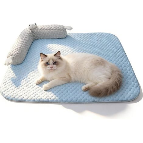 Tapis rafraîchissant pour chiens et chats - Lit lavable avec oreiller en forme de U - Tapis rafraîchissant pour chiens et chats (65 x 50 cm) (1/5)