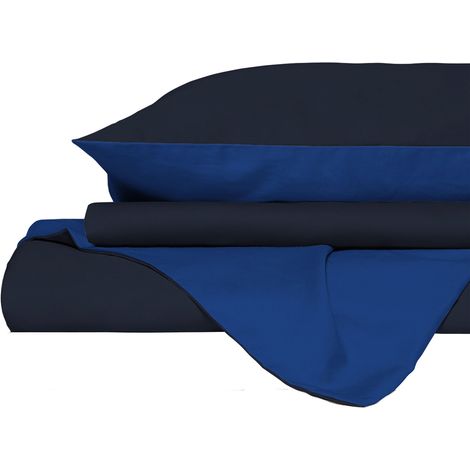 Copripiumino Singolo con Sacco e Federe in Tinta Unita Double Face Linea Vera Blu e Royal