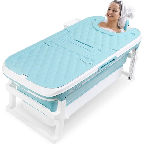 Randaco Baignoire pliable pour adulte Portable Plastique Baignoire pliable à poser avec Tablette 149x60x50cm