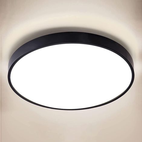 Plafonnier LED, 24W, 2400LM, Ultra-Mince Noir, 4000K, Étanche IP65, Plafonnier pour Salle de Bain, Rond Ø28, Lampe Sans Scintillement (1/5)
