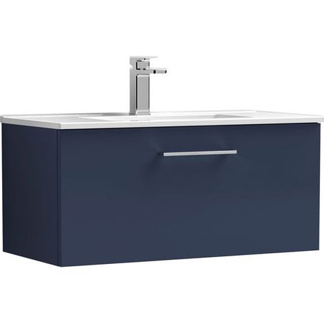 Nuie Arno Wall Hung 1-Drawer Vanity Unit with Basin-2 800mm Wide - Midnight Blue (1/5)