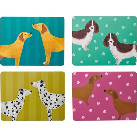 Creative Tops Set de 4 rechteckige Tischsets mit Hundedesign de Hund, Rückseite de Kork, hitzebeständig, schmutzabweisend, lackierte Oberfläche de Luxury, 30 x 22 cm