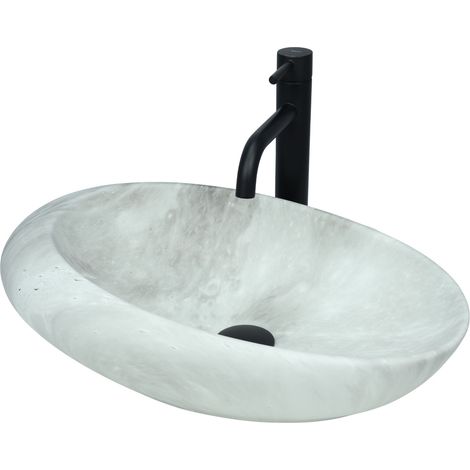 GTM Design Aufsatzwaschbecken 49 cm Matt Set mit Waschtischbatterie und Stopfen - Aufsatzwaschbecken Oval für Badezimmer - Modernes Waschbecken ohne Hahnloch - Waschbecken mit Armature (1/5)