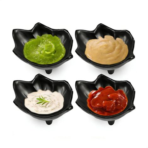 bols à sauce, petits bols à sauce noirs en forme de feuille, bols à sauce de 10 cm pour les amuse-gueules, les épices, la sauce soja, les sushis et les en-cas.