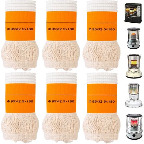 Mèches de Rechange pour Chauffage à Pétrole - Lot de 6 - Coton Tissé - Combustion Propre et Sans Odeur - Pour Poêles Portables et Serres - 95 x 2,5 x 180 mm (1/5)