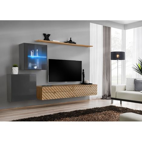 Ensemble de 4 meubles muraux "Switch XV" pour TV en bois - Beige et Gris - L 260 x H 150 x P 40 cm - Livraison gratuite