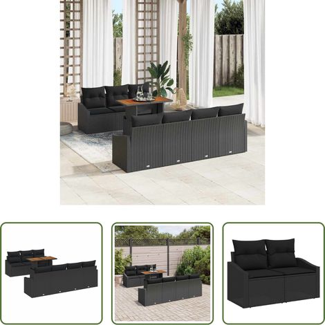 vidaXL Jardin -  Ensemble de canapé de jardin 8 pcs Noir Poly rotin (1/5)