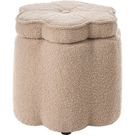 Kinderhocker mit Stauraum FLOWER Bouclé Beige Blume (1/5)