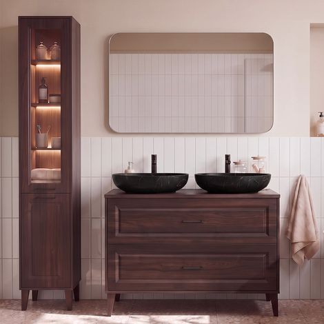 Ensemble meuble double vasque 120cm et colonne Moka Bois foncé (1/5)