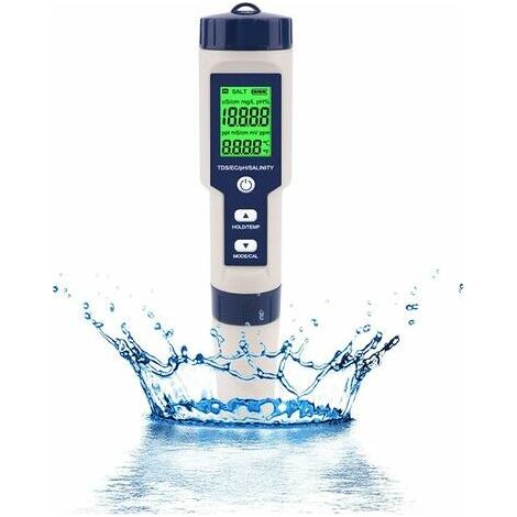 5 in 1 Electronic PH Meter, Measure PH, TDS, EC Salinity and Temperature, Water Quality Tester, LCD Display and Reading Accuracy, for Drinking Water, Aquarium, Swimming Pool (1/5)