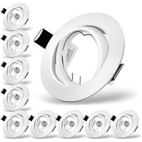 Projecteurs Spot Encastrable GU10 Set, 10 Pièces Cadre De Montage En Blanc Avec Douille Céramique GU10 Pour Lampes, Rond, Ø 75 mm Orientable A 35°, Pour Lampes A LED Ou Halogènes (1/5)