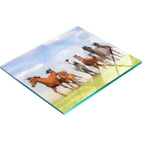 Tabla de cortar decorativa de vidrio templado con diseño de caballos al galope, 60 x 52 cm. (1/5)