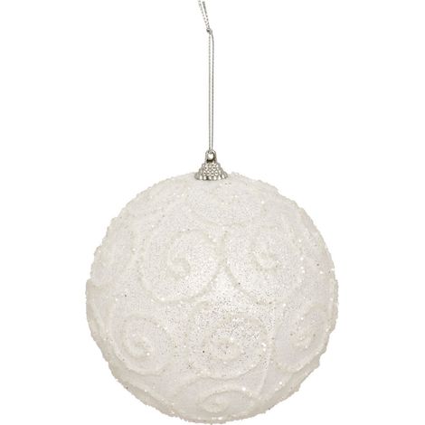Déco Sapin Boule de Noël D 12 cm Blanc pailleté avec sequins - Feeric Christmas (1/2)