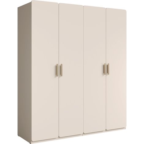 Armadio 4 porte AMALIE 179x210x57 cm – Colore beige sabbia – Con 3 ripiani aggiuntivi