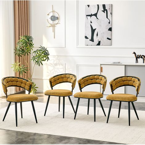 Set di 2 sedie da pranzo 2 posti in velluto giallo con struttura nera, schienale avvolgente e look moderno,63x57x77.5cm (1/5)