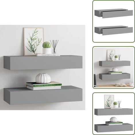 Scaffali in MDF - vidaXL Scaffali con Cassetti da Parete 2 pz Grigi 60x23,5x10 cm MDF - Scaffali per casa
