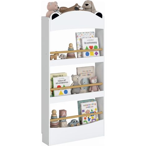 Bibliothèque murale pour enfant - AIYAPLAY - 4 niveaux 3-8 ans pour salle de jeux, salon et coin lecture - bois - 60x15x73cm - blanc (1/5)