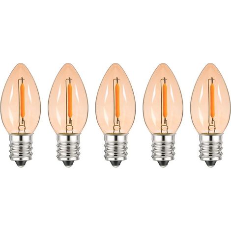 Miniatur-LED-Lampe C7, dimmbar, E12-Sockel, warmweißes Licht (2200 K), 0,5 W, ideal für Partys und Wohndekoration, 5er-Pack
