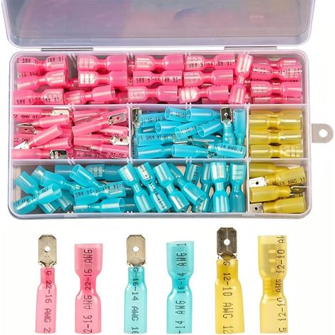Cosses Electriques a Sertir Connecteur Electrique Etanche Thermoretractable Male Femelle Fourche Cuivre Rouge Bleu Jaune Cosse Batterie Gaine Electrique Moto Auto Bateau (1/5)