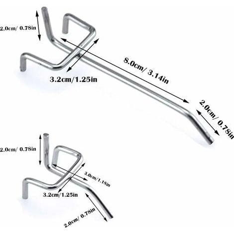 Metallene Lochwandhaken, Lochwandzubehör, Set mit 10 cm und 5 cm großen Einzelhaken für Garagen, Geräteschuppen und Werkstätten, 30 Stück (1/3)