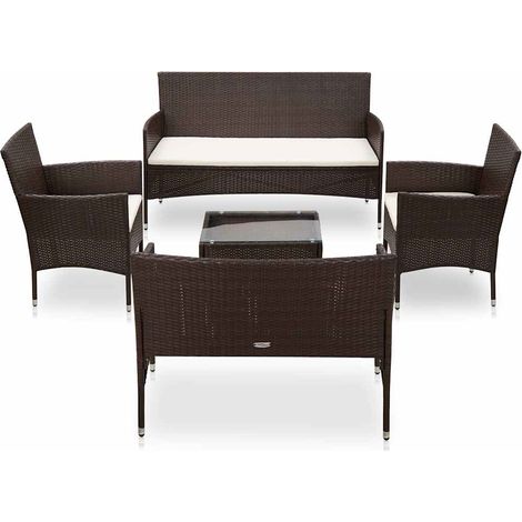 Set muebles de jardín 5 piezas y cojines ratán sintético marrón vidaXL (1/5)