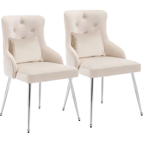 Juego de 2 sillones modernos de terciopelo beige con reposabrazos acolchados y detalles capitoné, con patas de metal, ideales para la sala de estar, el dormitorio, la oficina o el estudio. (1/5)