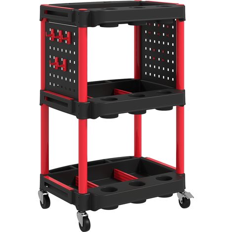 GagaChariot d'atelier servante atelier à 3 niveaux pour garage, entrepôt, outils de bricolage, charge 91 Kg, noir et rouge (1/5)