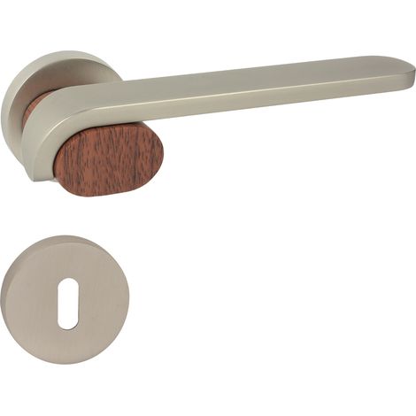 Domino poignee de porte roll r m91 bois bb poignee avec rosace bb pour cle nickel satinechene